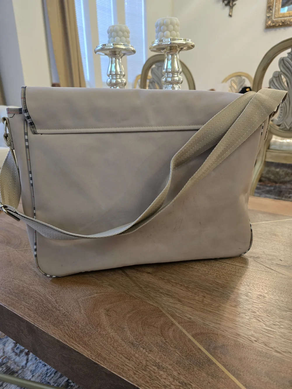 Burberry Beige Messenger Bag with Check Trim